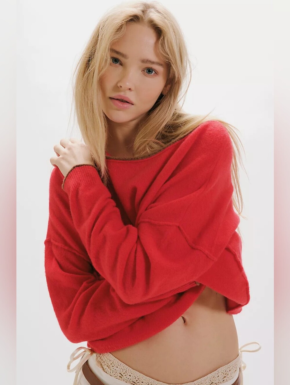 🪷NWT Free People See Me SoftSpun Pullover In High Risk Red Combo, XL 🌙 - Picture 3 of 16